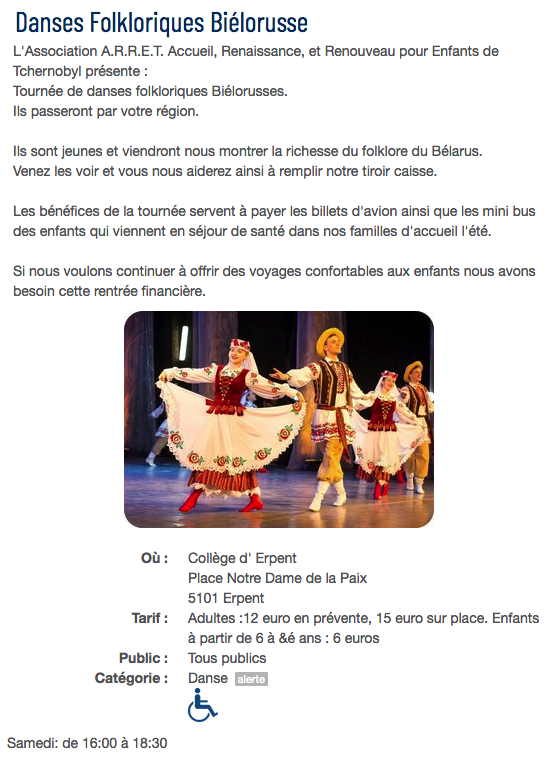 Page Internet. Annonce Quefaire. Danses Folkloriques Biélorusses. 2019-10-20